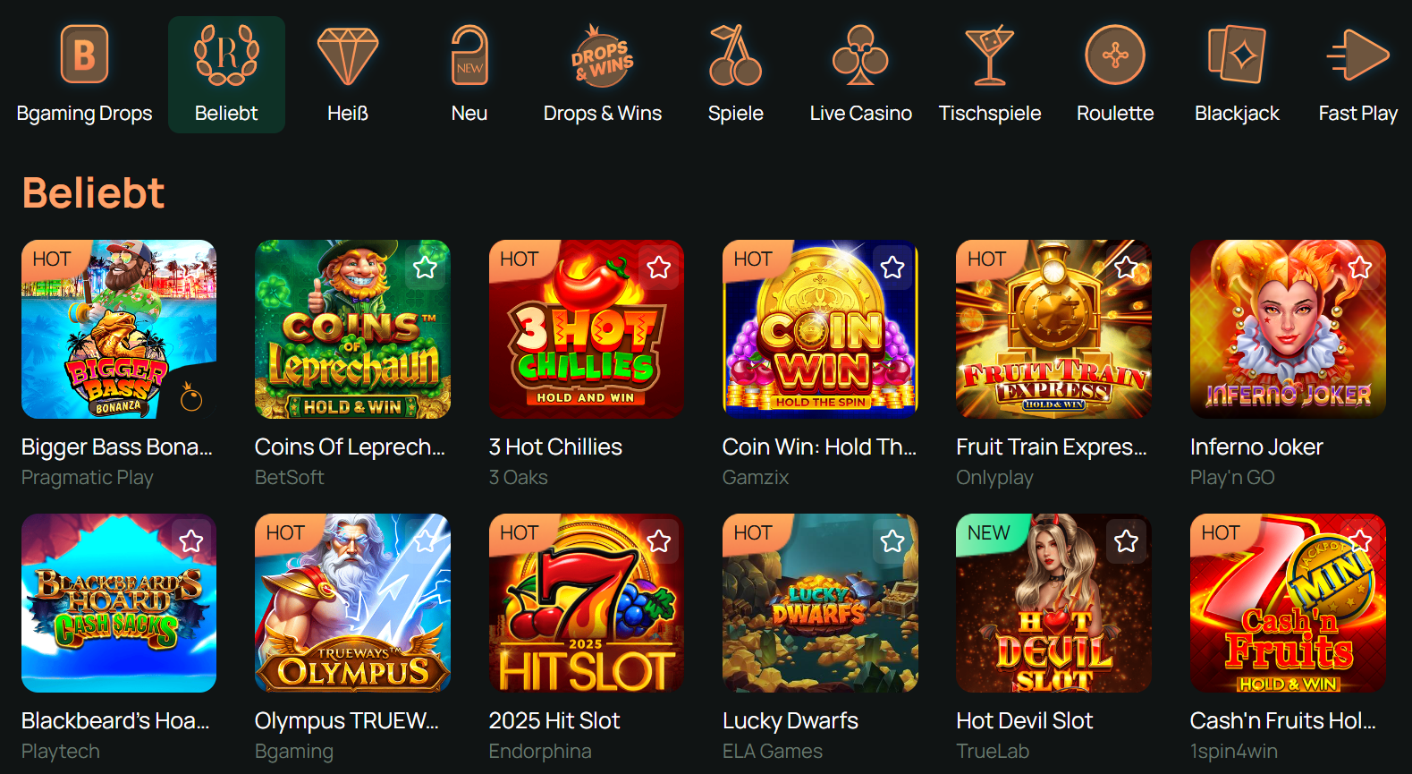 Ritzo Casino Beliebte spiele