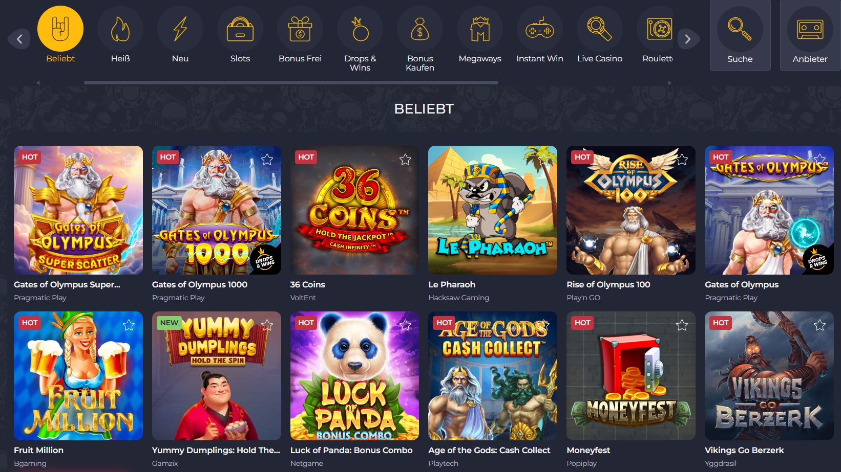 Rolling Slots Casino Beliebte spiele
